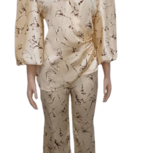 T & D Collection Cream And Brown Trouser 2pcs