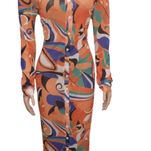 Doya Fashion Orange Multicolor Long Shirt Gown