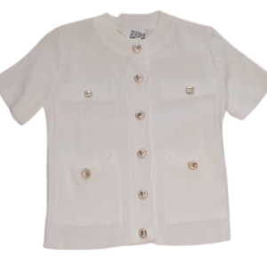 Uk White Crop Top With Gold Button