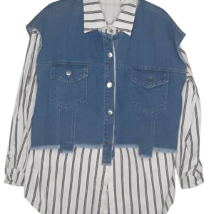 Uk White Top With Black Stripes And Blue Jean Up