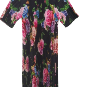 Uk Black And Green Multicolor Flowered Plitted Threequarter Gown