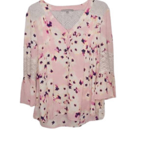 Ny Collection Floral Patterned Pink Top Size M