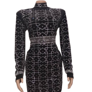 Dzyn Black Short Gown With Silver Stone Size 2xl