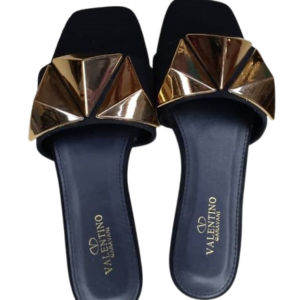 Valentino Black And Gold Flat Slippers Size 38